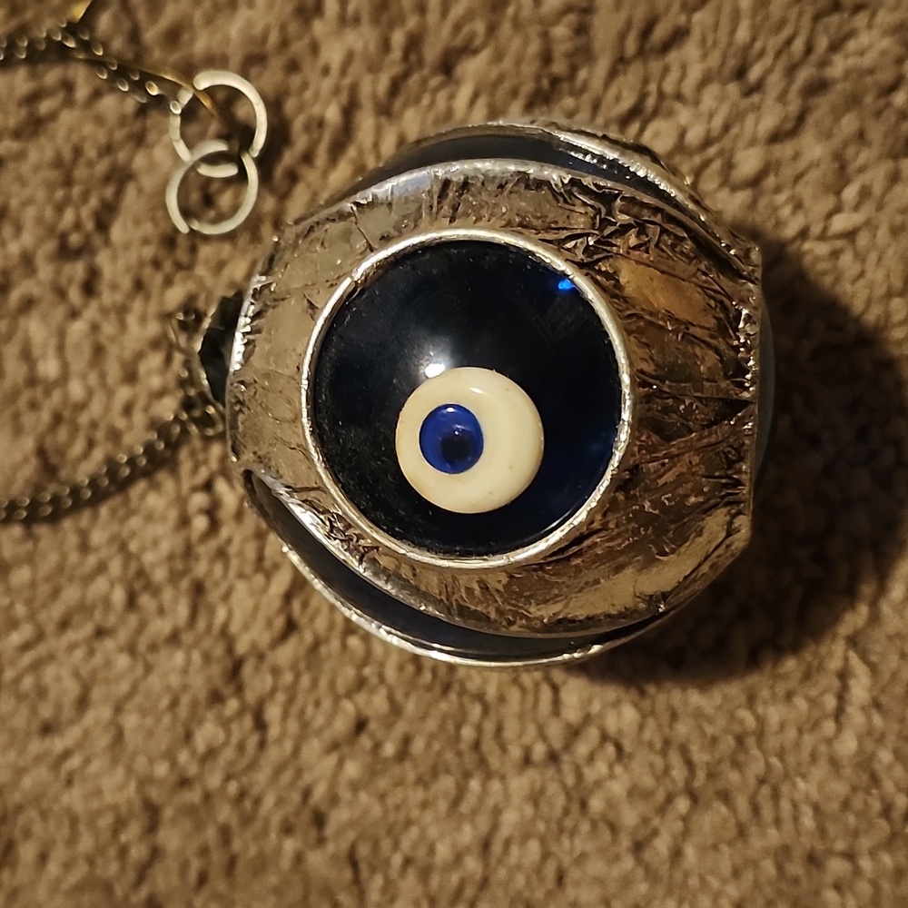 Silver and Blue Turkish Evil Eye Pendant with Chain